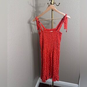 crown & ivy Red Smocked Sundress with White Dot Print